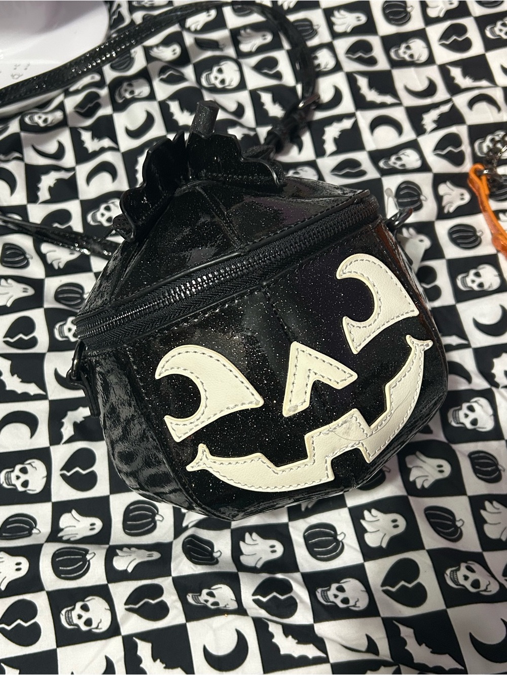 Goth Halloween glitter Pumpkin jack o lantern Crossbody Bag